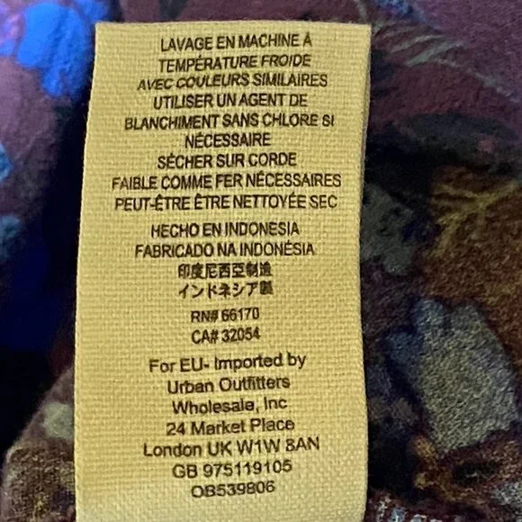 Free People Plum Purple Blouse Blue Floral Tunic Bell Sleeves Boho Size L - Picture 9 of 9